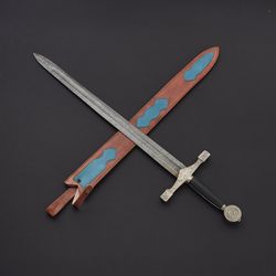 damascus steel akbar sword with leather sheath