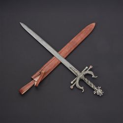 damascus steel badsha sword with leather sheath