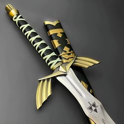 legend of zelda replica sword, master sword, fully handmade black and gold sword, zelda sword with scabbard gift