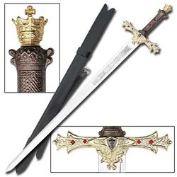 custom handmade crown exquisitely king arthur excalibur sharp golden sword, medieval stainless-steel sword, best gift