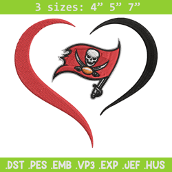 tampa bay buccaneers heart embroidery design, buccaneers embroidery, nfl embroidery, sport embroidery, embroidery design