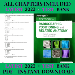 test bank bontrager's textbook of radiographic positioning and related anatomy 9th edition by john lampignano latest2023