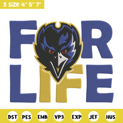 baltimore ravens for life embroidery design, baltimore ravens embroidery, nfl embroidery, logo sport embroidery.