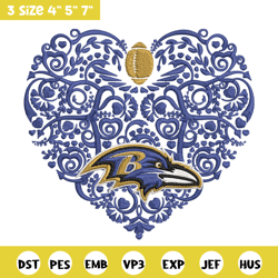 baltimore ravens heart embroidery design, ravens embroidery, nfl embroidery, logo sport embroidery, embroidery design.