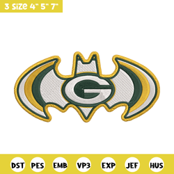 batman symbol green bay packers embroidery design, green bay packers embroidery, nfl embroidery, logo sport embroidery.