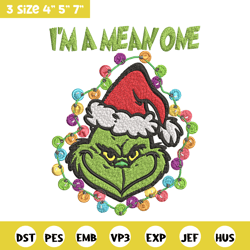 i'm a mean one grinch embroidery design, grinch christmas embroidery, grinch design, embroidery file, digital download.