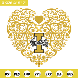 idaho vandals heart embroidery design, sport embroidery, logo sport embroidery, embroidery design,ncaa embroidery