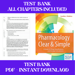 test bank pharmacology clear and simple a guide to drug classifications and dosage third edition by watkins all chapters