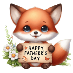 happy father's day with cute fox png, watercolor father's day cute animals png, clipart, digital download