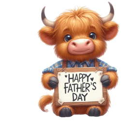 happy father's day with cute highland cow png, watercolor father's day cute animals png, sublimation png (3)