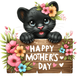 happy mother's day with cute black cat png, watercolor mother's day cute animals png, clipart, digital download