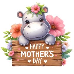 happy mother's day with cute hippo png, watercolor mother's day cute animals png, clipart, digital download