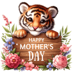 happy mother's day with cute tiger png, watercolor mother's day cute animals png, clipart, digital download