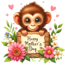 happy mother's day with cute monkey png, watercolor mother's day cute animals png, clipart, digital download