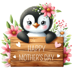 happy mother's day with cute penguin png, watercolor mother's day cute animals png, clipart, digital download