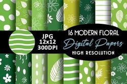 green abstract modern floral patterns