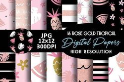 rose gold foil tropical digital papers