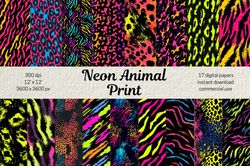 neon animal print seamless pattern set