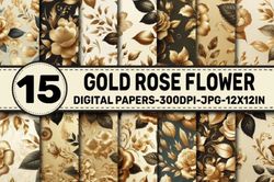 gold rose flower digital papers