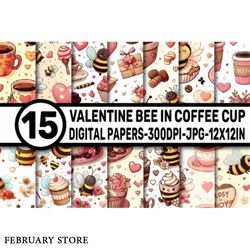 valentine bee in coffee cup pattern