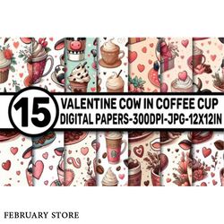 valentine cow in coffee cup patterns