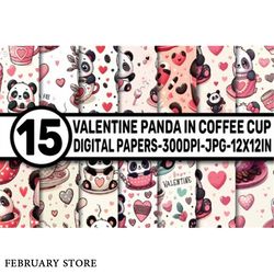 valentine panda in coffee cup patterns