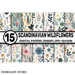 scandinavian wildflowers digital papers
