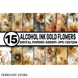 alcohol ink gold flowers pattern