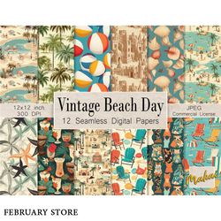 vintage beach seamless patterns