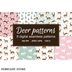 deer seamless patterns set