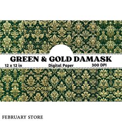 green and gold damask seamless pattern