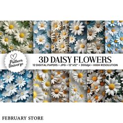 3d daisy flowers seamless patterns
