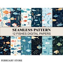 seamless sea pattern blue ocean fishes