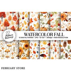 watercolor fall pattern digital papers