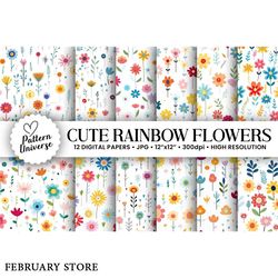 cute rainbow flowers digital papers