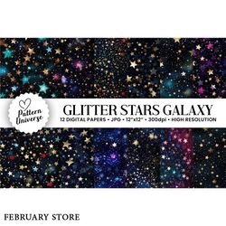 glitter stars galaxy digital paper pack