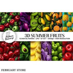 summer 3d fruits seamless patterns