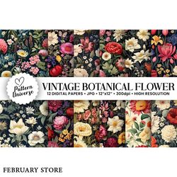 vintage botanical flowers digital papers