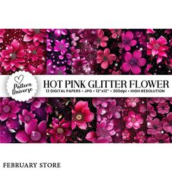 magenta pink glitter flowers patterns