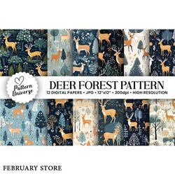 forest deer seamless patterns