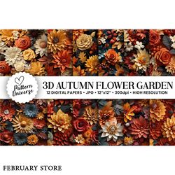 autumn 3d flowers pattern digital papers