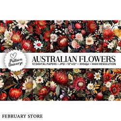 australian native flowers digital papers