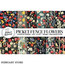 picket fence flowers digital papers