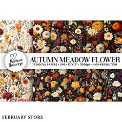 autumn meadow flowers digital papers