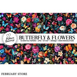 colorful floral butterfly digital papers