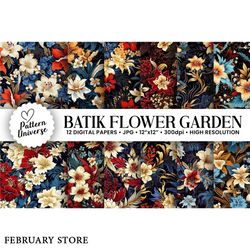 batik flowers garden digital papers