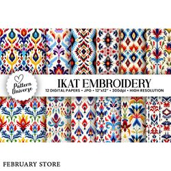 ikat embroidery floral seamless patterns