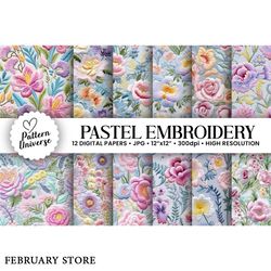 pastel embroidery flowers digital papers