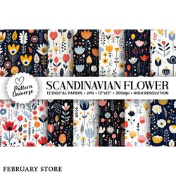 scandinavian flowers seamless patterns