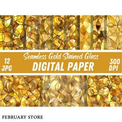 gold stained glass pattern digital paper